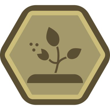 Çiçek ikonu. Kabartma şekli yuvarlak açılar içinde düz sembol, eko yeşil renk, sarı arkaplan.