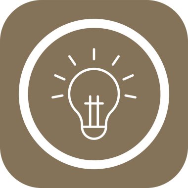 Ampul ışığı vektör simgesi. Simge biçimi yuvarlak kare düğme, beyaz ve sarı renkler içinde düz simge sembolüdür..