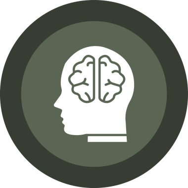 Beyin vektör simgesi. Bu düz yuvarlak sembol gri ve cyan renklerini kullanır ve beyaz arkaplanda izole edilir