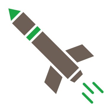 Glyph setinden roket ikonu. bu biçim düz sembol, yeşil ve gri renk, yuvarlak açılar, beyaz arkaplan.