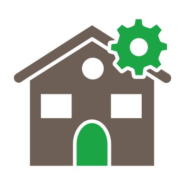 ev ayarları düz simge. Vektör biçimi yeşil ve gri renklidir, beyaz arkaplanda izole edilmiş bir sembol. Web ve uygulama için tasarlandı.