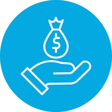 Para çantası ikonu. düz vektör biçimi mavi ve beyazdır, yuvarlak açılar, düğme, beyaz arkaplan.