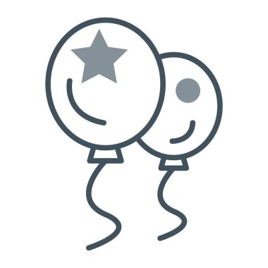 Balon çizgisi simgesi olan yıldız, mutlu ve mutlu, yıldız balonlarıyla kutlama işareti, vektör grafikleri, beyaz arkaplanda doğrusal desen,