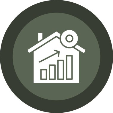 ev vektör simgesi. Bu düz yuvarlak illüstrasyon yeşil ve gri renkler kullanır ve beyaz bir arkaplanda izole edilir