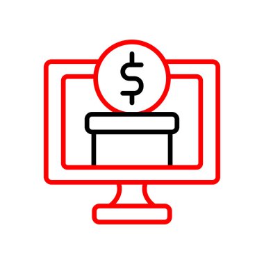 Dolar işareti simgesi olan dizüstü bilgisayar, vektör illüstrasyonu