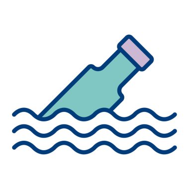 Su rengi çizgisi simgesi. Suda su şişesi. Suda su var..