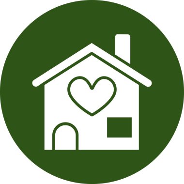 Kalp vektör simgesi. Stil düz yuvarlak sembol, eko yeşil renk, yuvarlak açıları, beyaz arka plan.