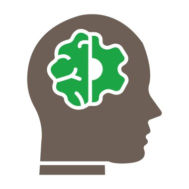 Beyin kafa vektör simgesi. biçim düz grafik sembolü, eko yeşil ve beyaz sembol, beyaz arkaplan.