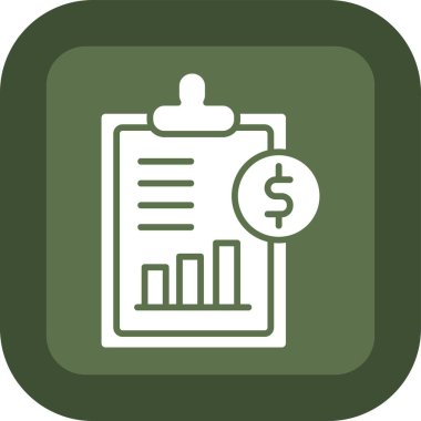 finansal rapor simgesi. Kabartma biçimi, yuvarlak açılı, eko eko ve gri renkli iki renkli düz simge, yeşil arkaplan.