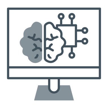 Yapay zeka ikonlu beyin ve dizüstü bilgisayar. düz dizayn. vektör illüstrasyonu