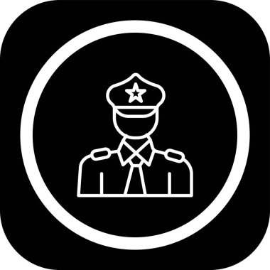 Polis vektör ikonu. Bu düz yuvarlak kare siyah ve beyaz renkler kullanır ve gri bir arkaplanda izole edilir