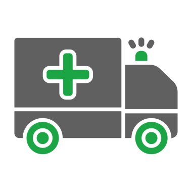 Ambulans aracı vektör simgesi. biçim düz sembol, eko yeşil renk, yuvarlak açılar, beyaz arkaplan