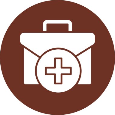 İlk yardım çantası sembolü. biçim iki renkli düz sembol, eko gri ve kahverengi renkler, yuvarlak açılar, beyaz arkaplan.