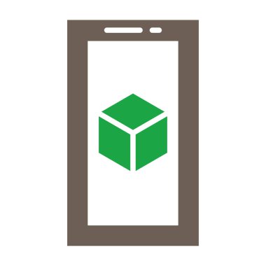 Karton kutu ikonlu cep telefonu. Web için yeşil parsel kutu vektör simgesinin düz çizimi