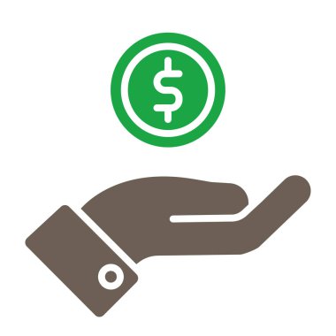 Dolar vektör simgesi. Bu düz yuvarlak sembol yeşil ve gri renkler kullanır ve beyaz arkaplanda izole edilir