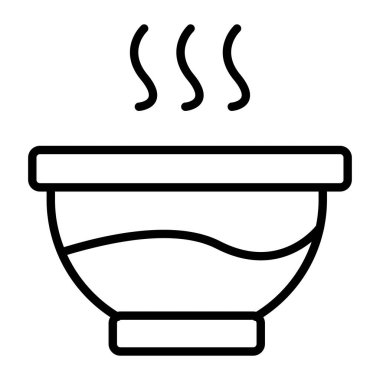Bir kase sıcak çorba ikonu, taslak tarzı.