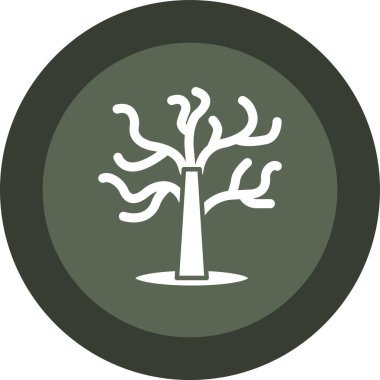 Ağaç simgesi. Bu düz yuvarlak sembol beyaz arkaplanda gri, yuvarlak ve gri renkler kullanır.