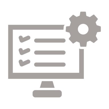 Dişli ikonlu bilgisayar monitörü. düz dizayn. vektör illüstrasyonu