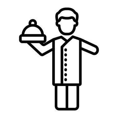 Garson yemek servisi, vektör simgesi illüstrasyonu