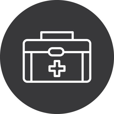 İlk yardım çantası sembolü. biçim düz yuvarlak sembol, gri renk, yuvarlak açılar, beyaz arkaplan.