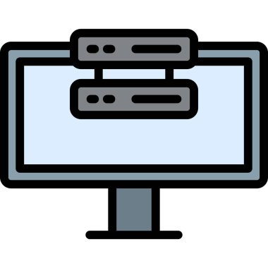 Bilgisayar monitörü simgesi. Beyaz arkaplanda izole edilmiş web tasarımı için ana bilgisayar izleme vektör simgesi