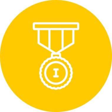 Ödül madalyası ikonu. Vektör biçimi düz ikonik sembol, yuvarlak açılar, sarı renk, beyaz arkaplan.