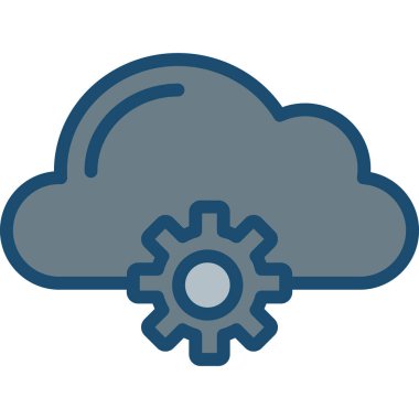 Bulut hesaplama vektör simgesi. biçim düz renk simgesi, düz mavi ve gri renkler, yuvarlak açılar, beyaz arkaplan.