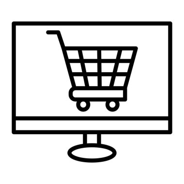 ekommerce sembollü bilgisayar ekranı, alışveriş simgesi