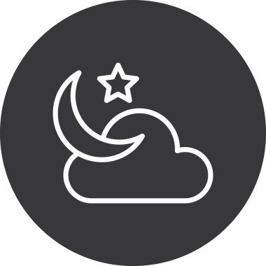 Yıldızlar çizgisi simgesi, ay ve yıldızlar, ay gecesi, hilal ay, beyaz arka planda ay işareti, doğrusal olarak vektör simgesi