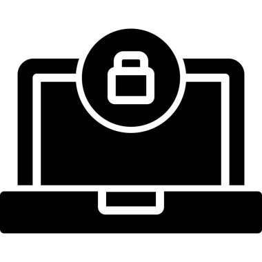 Asma kilit ikon vektör illüstrasyonlu bilgisayar monitörü