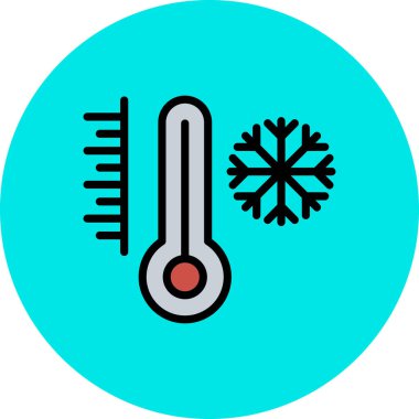 Moda düz biçimli termometre simgesi mavi arkaplanda izole edildi.