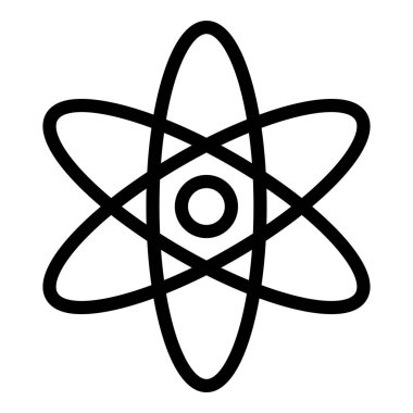 Beyaz arkaplanda izole edilmiş ana hat biçimindeki atom simgesi.