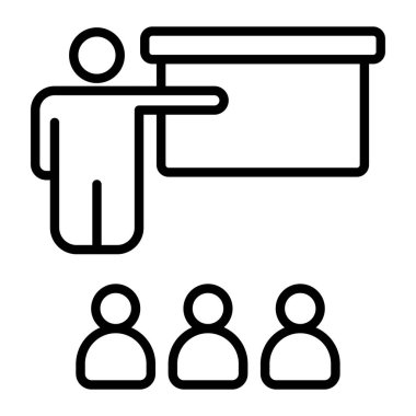 Konferans çizgisi simgesi, vektör sembolüyle buluşma kavramı, illüstrasyon doğrusal işareti.