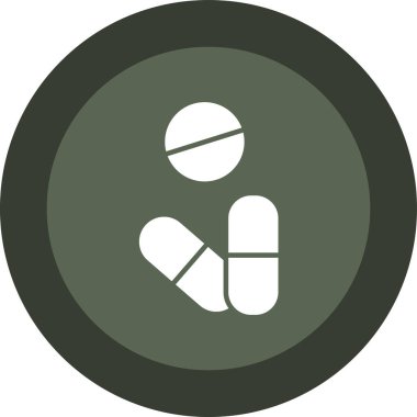 Tıbbi ikon vektör sembolü. Düz simge seti. Yuvarlak düğmedeki gri düz tuş.