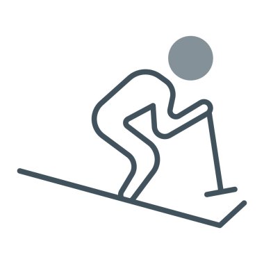 Kayak ikonu vektör çizgisi ince çizgi ve mavi izole çizgi, kayak işareti, vektör grafikleri, doğrusal sembol, doğrusal biçim, ep