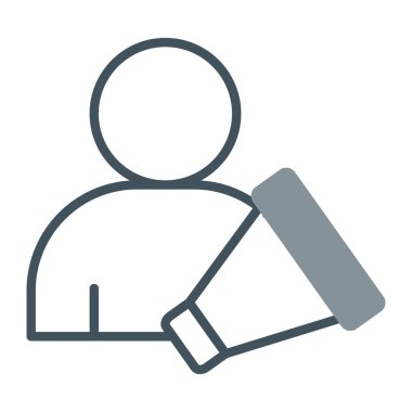 Dizüstü bilgisayar çizgisi simgesi olan kişi, vektör çizimi, dizüstü bilgisayarı olan adam, beyaz arkaplanda izole edilmiş.