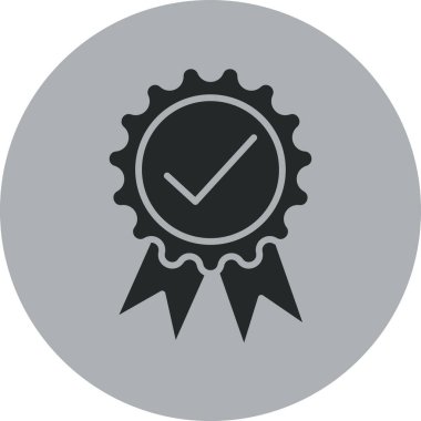 Ödül rozeti sembolü. Bu yuvarlak sembol beyaz arkaplanda gri ve gri renklerle çizilmiş..