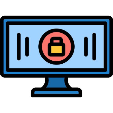 Bilgisayar monitörü simgesi. Taslak bilgisayar monitörü vektör rengi düz izole