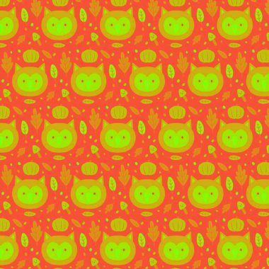 Sevimli çizgi film karakterleriyle renkli desenler. Vektör çizimi. Tatlı komik çizgi film karakteriyle kusursuz bir arkaplan..