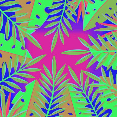 Tropikal yapraklar. Ormansız desen. vektör illüstrasyonu.