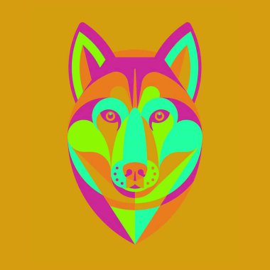 Geometrik şekilli soyut bir kurdun başı.