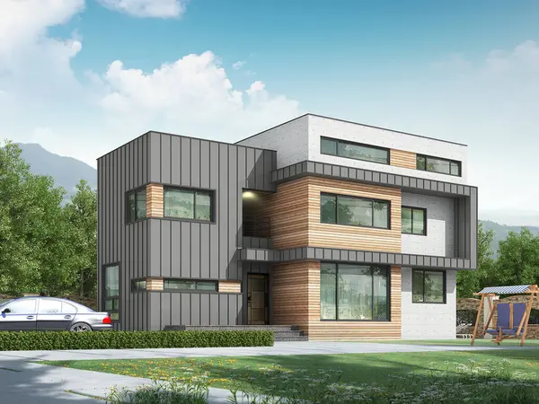 Mavi gökyüzünün önündeki modern ev