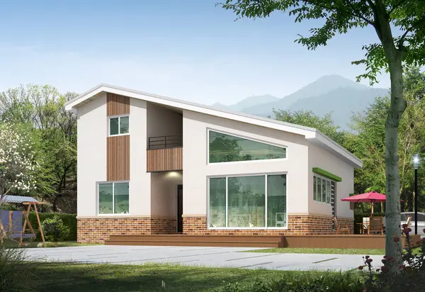 Modern konforlu evi satılık garajı olan ya da güzel, açık gökyüzü olan gece yarısı kiralanacak şekilde tasarlamak. Yaz günü...