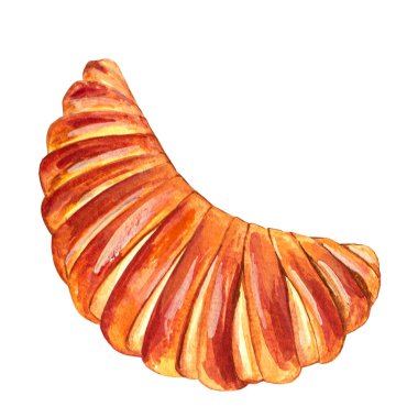 Lezzetli çörek, kaymak dolumu, hamur işleri. El çizimi suluboya çizimi.