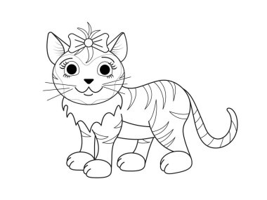 Komik kedi çizgi film karakterleri vektör çizimi. Çocuk boyama kitabı için..