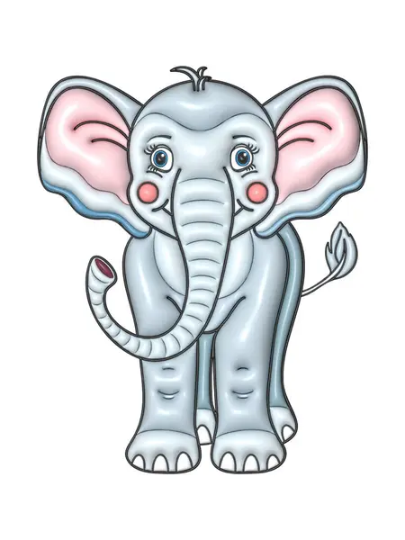 Funny Cute Elephant Illustration Done Hand Cartoon Style Stiker — Stock Vector