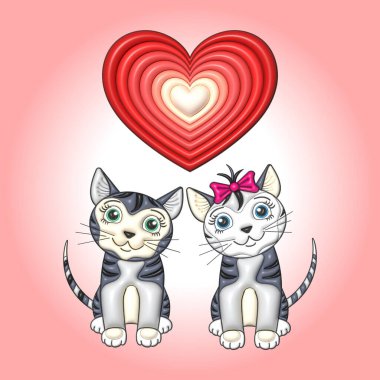 Kedi vektör çizimi. Çizim, bir çizgi film tarzında elle yapılır. 3 Boyutlu etiket.