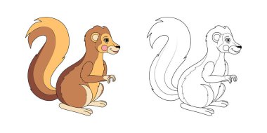 Xerus çizgisi ve renk çizimi. Boyama kitabı için çizgi film vektör çizimi.