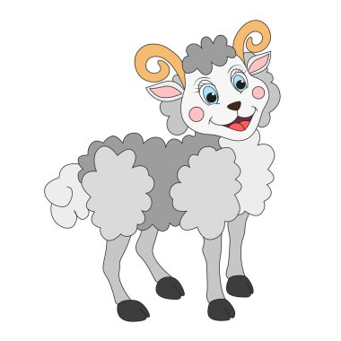 Sevimli koyun çizgi filmi karakteri. Vektör illüstrasyonu.