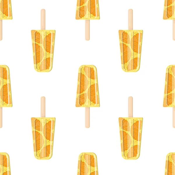 Çubuksuz desenli turuncu dondurma. Vektör düz stil. Parlak, yaz sulu arka plan.